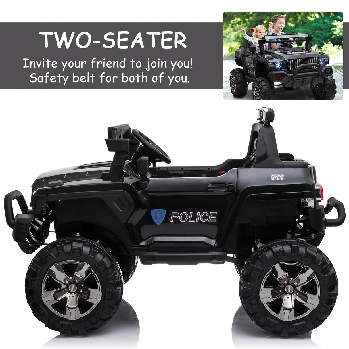 2-Seater 12V Battery Operated Police Ride-On Car - Omega Lifestyles
