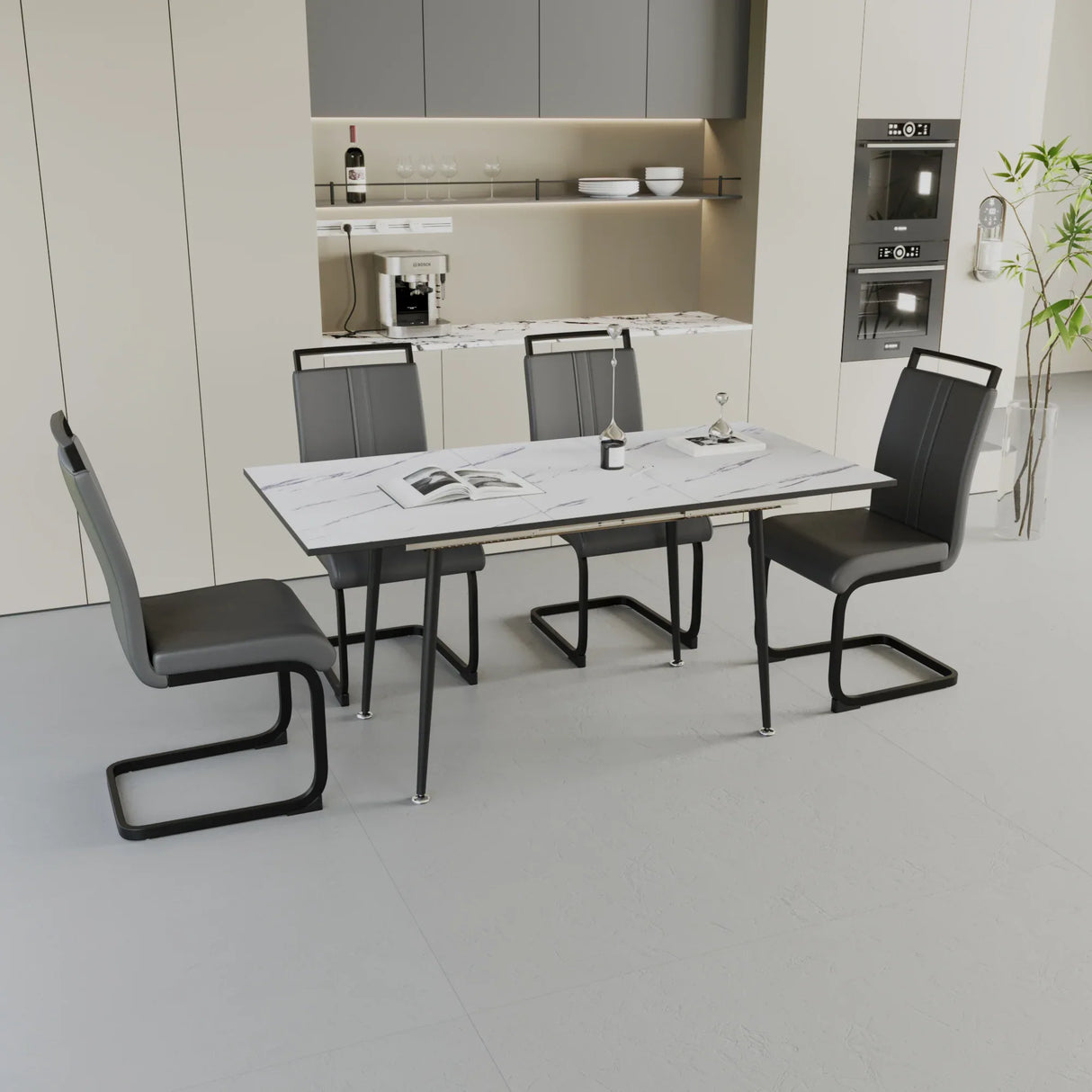 Expandable MDF Dining Table Set With Cushioned Armless Chairs - Omega Lifestyles