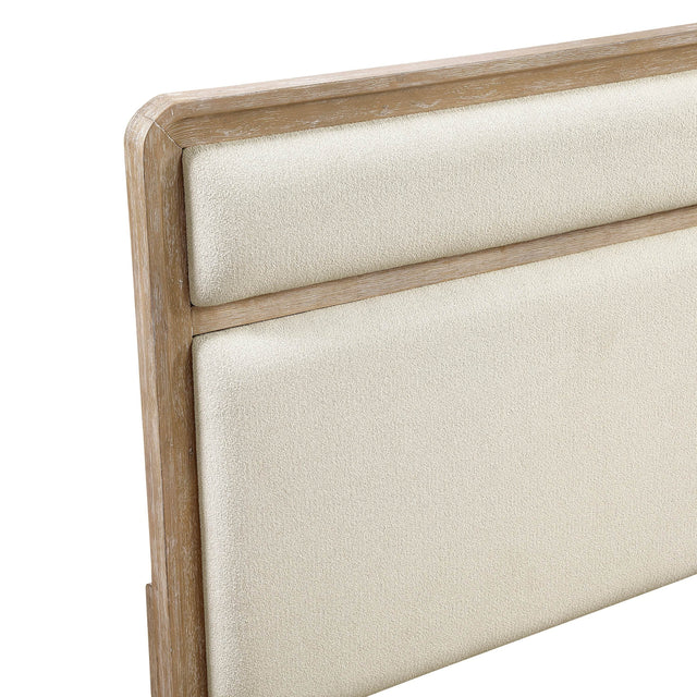 Modern Queen Upholstered Beige Chenille Wood Bed Frame - Omega Lifestyles