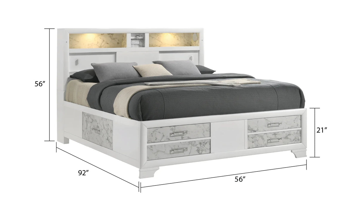 Modern White Acacia Wood Full Bed Frame With Storage - Omega Lifestyles