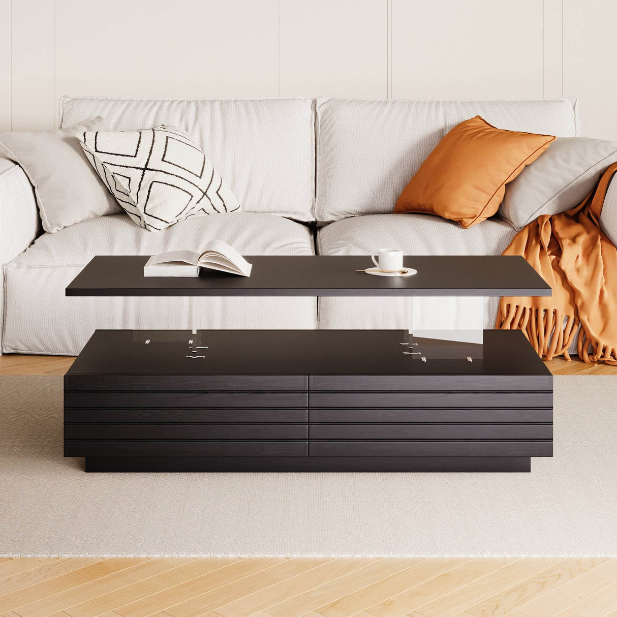 Modern Rectangular MDF Coffee Table With LED Lights - Sleep Galleria