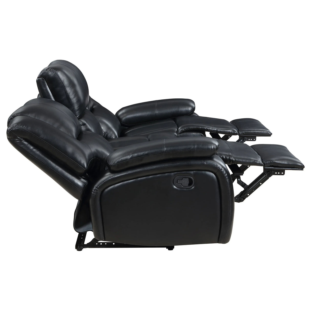 Black Upholstered Motion Reclining Sofa With Pillow Arms - Omega Lifestyles