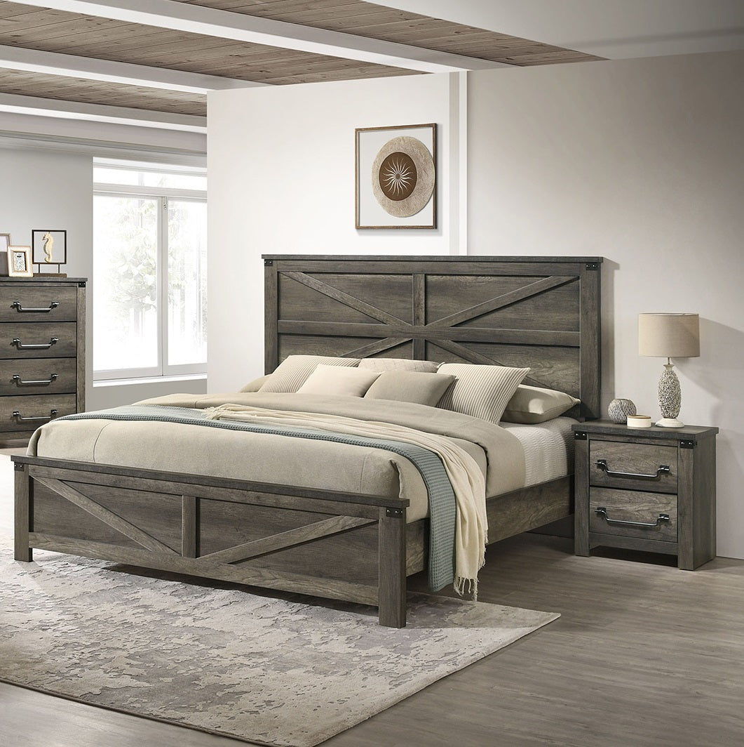 Queen Rustic Gray 3-Piece Bedroom Set With Nightstands