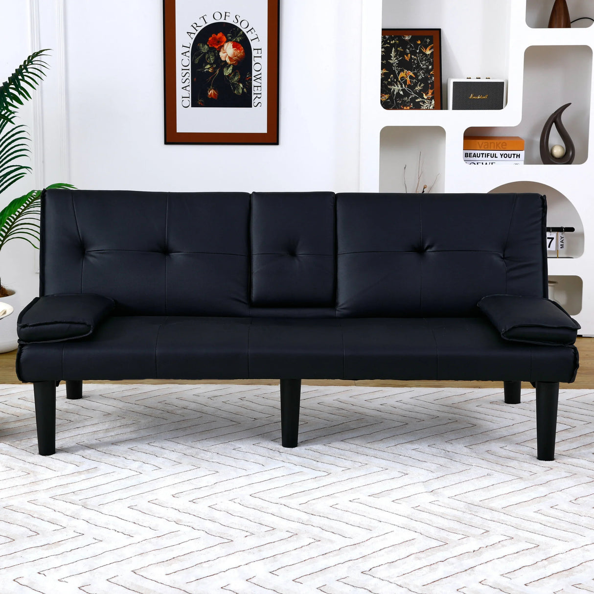 67-Inch Foldable PVC Sofa Bed With Cup Holder - Omega Lifestyles