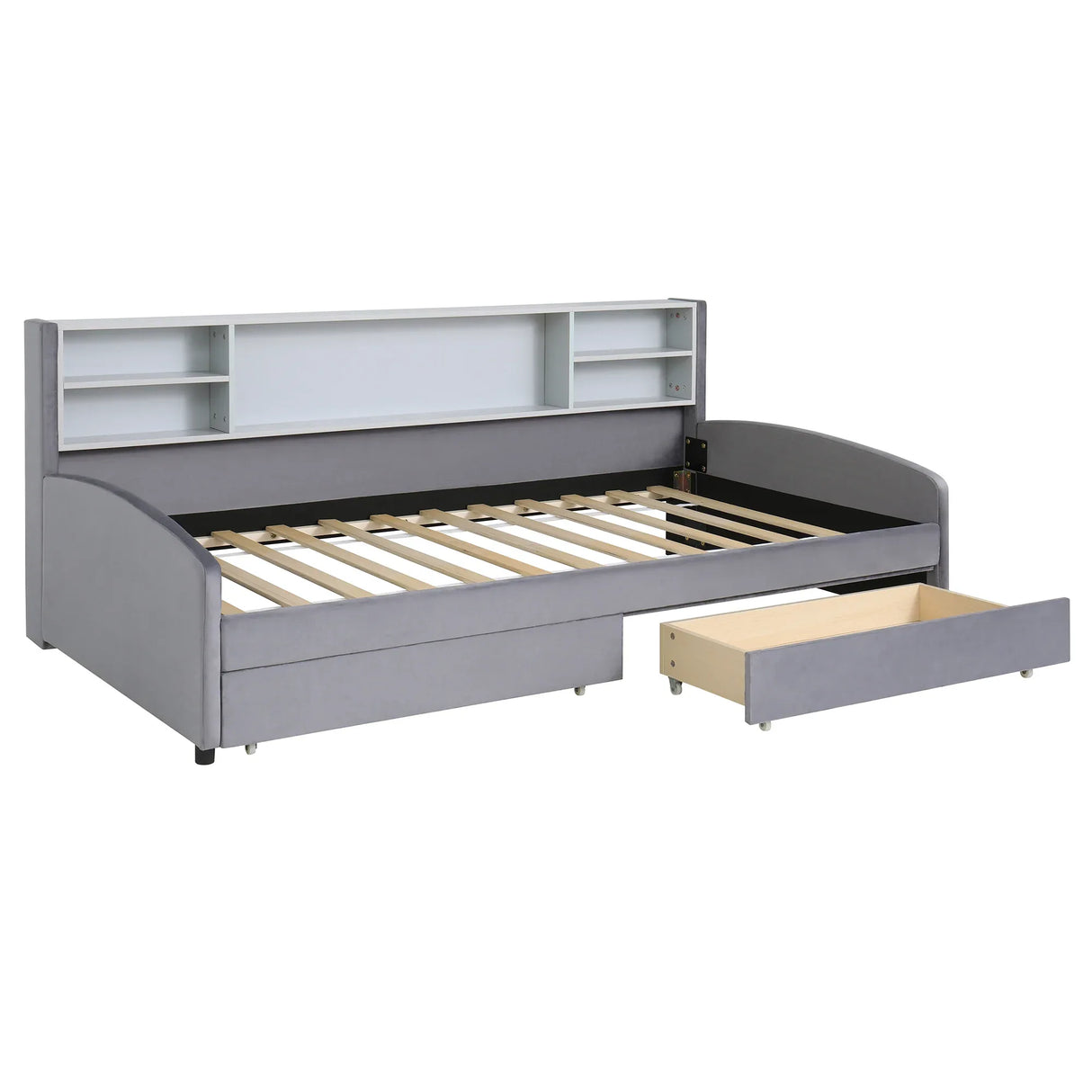 Twin Velvet Upholstered Platform Bed With Storage Drawers - Omega Lifestyles