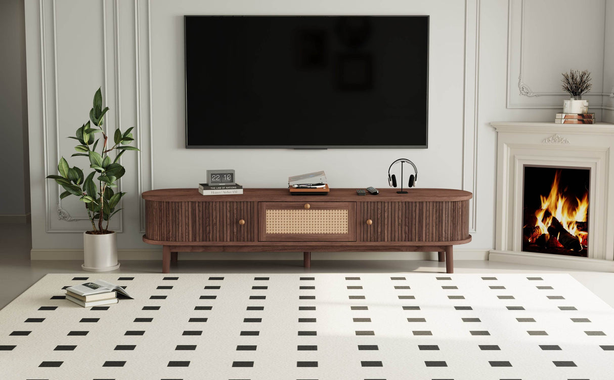 Modern Solid Wood Rattan Media Console TV Stand - Sleep Galleria