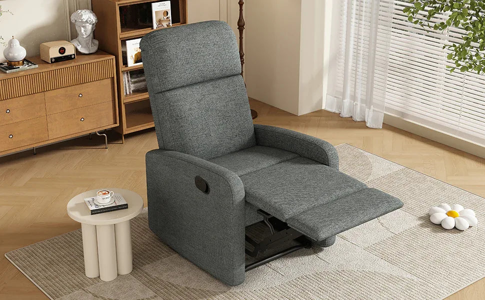 Manual Adjustable Recliner Chair Charcoal Polyester Upholstery - Omega Lifestyles