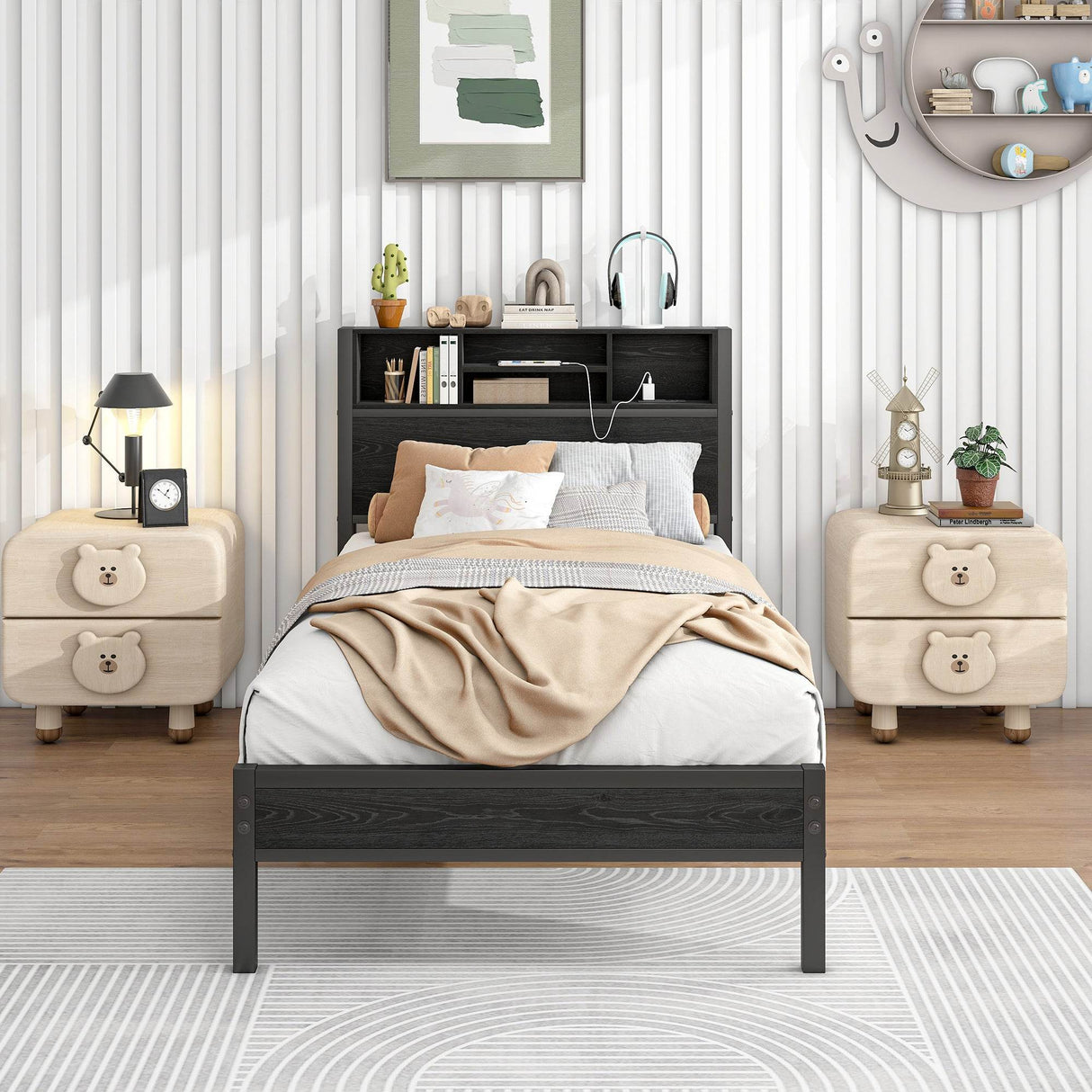 Twin Metal Platform Bed Frame With Storage Headboard Charging Station - Omega Lifestyles