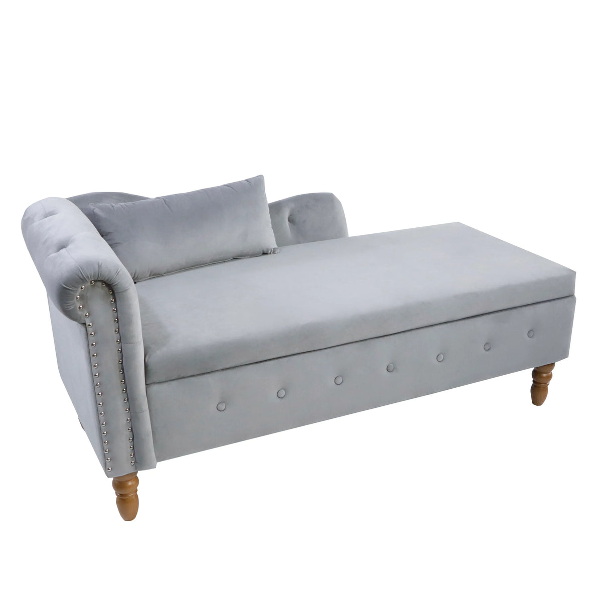 Classic Velvet Storage Chaise Lounge With Pillow - Omega Lifestyles