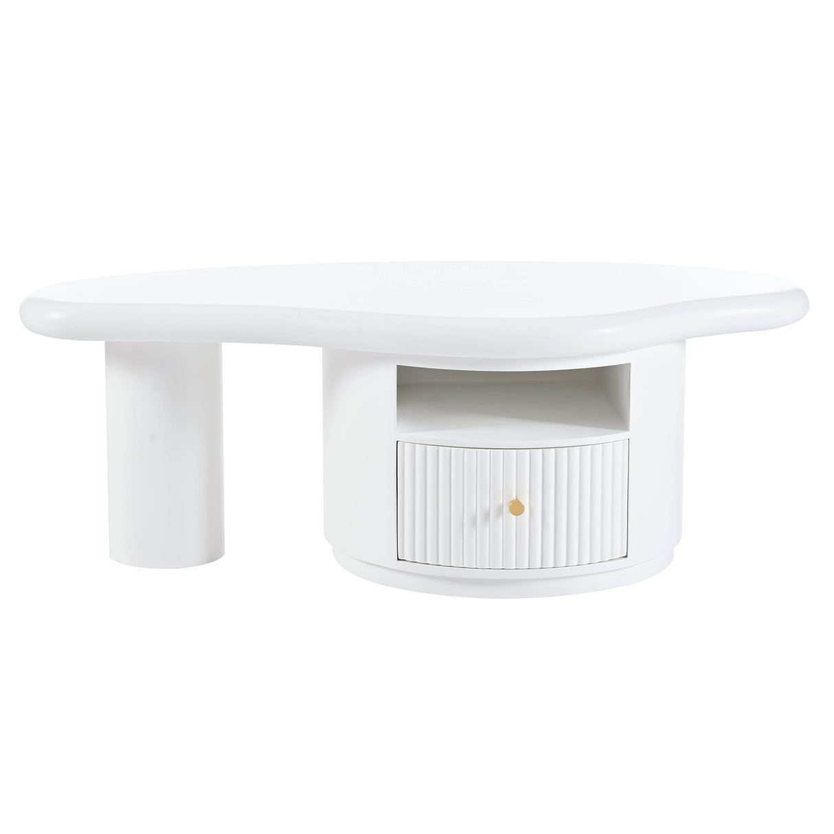 Cloud-Shaped White MDF Coffee Table With Drawer - Sleep Galleria