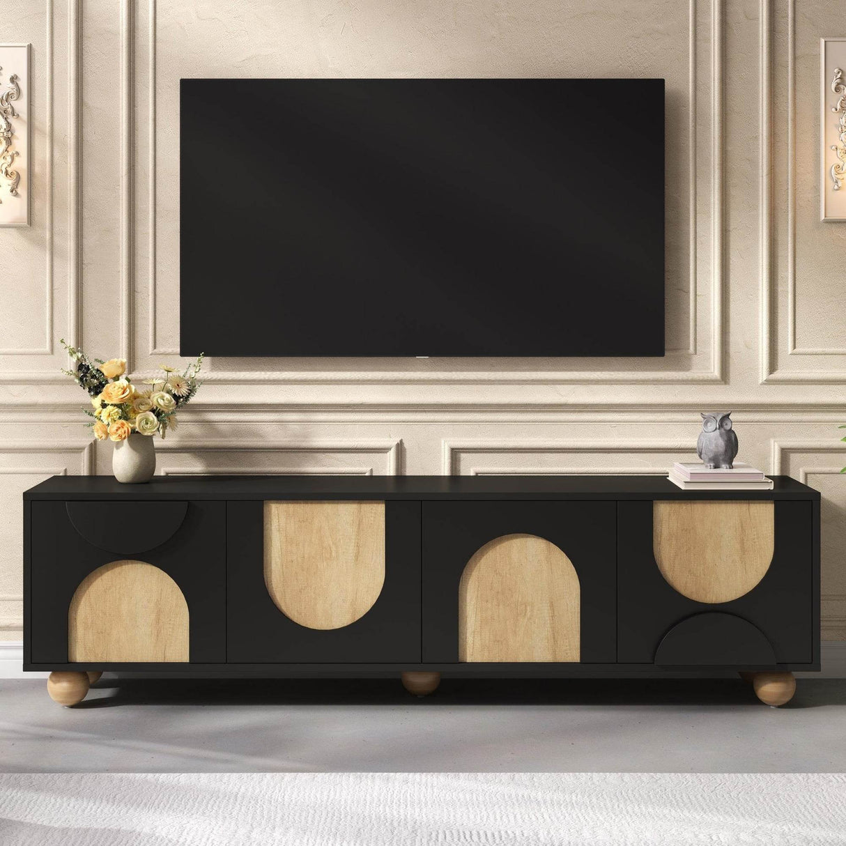 Farmhouse Black MDF Wood Grain TV Stand - Sleep Galleria