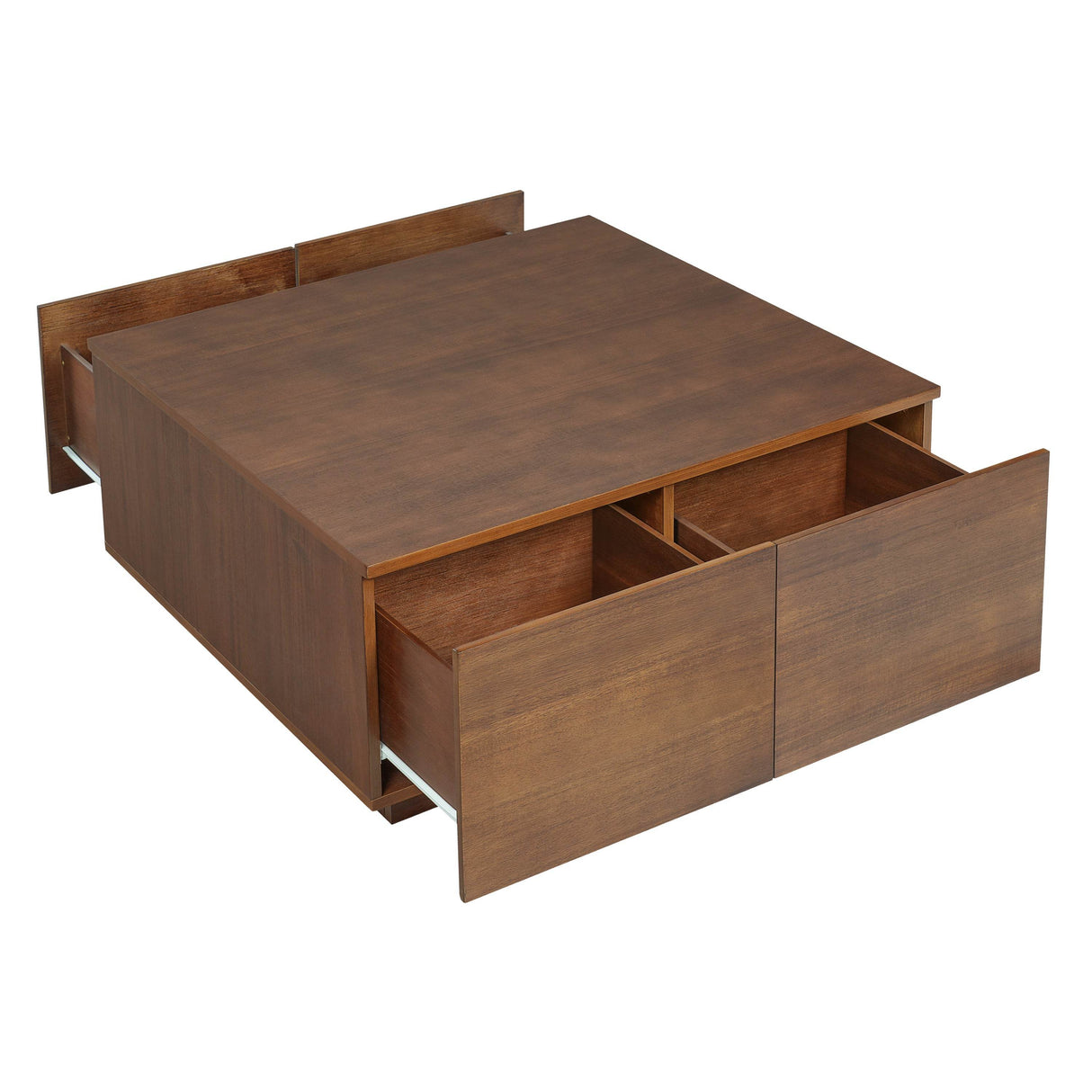 Modern Walnut Square Coffee Table With Four Drawers - Sleep Galleria