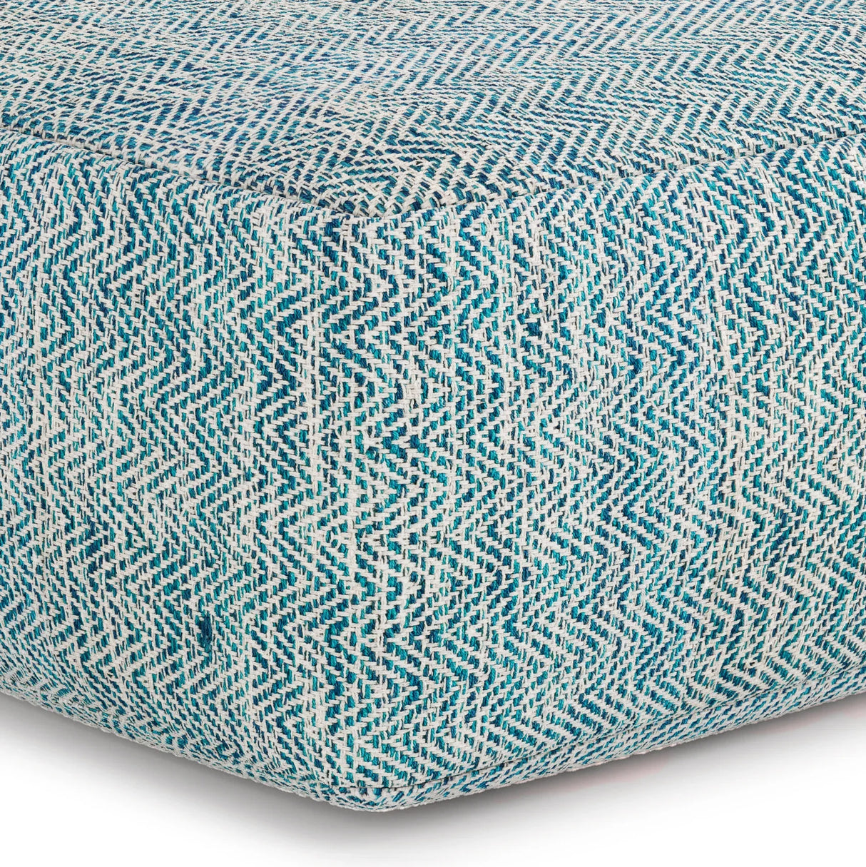 Teal Mélange Fabric Square Pouf Ottoman - Omega Lifestyles