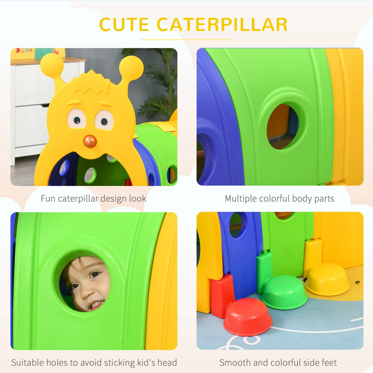 Colorful Kids Caterpillar Tunnel Play Structure Toy - Omega Lifestyles