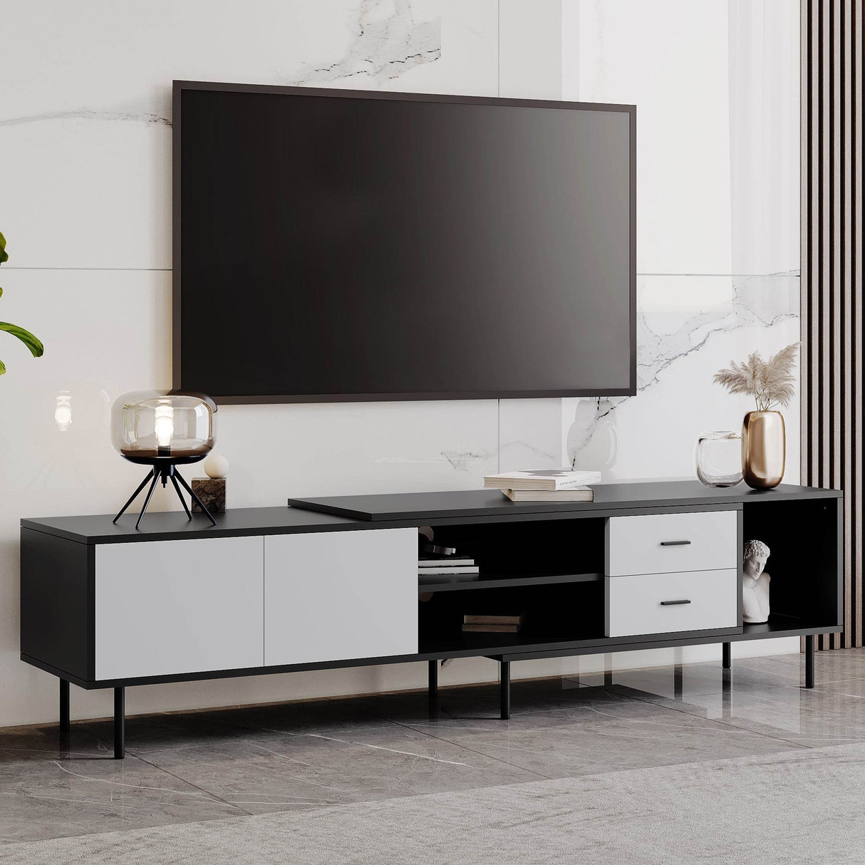 Modern Minimalist Black Grey MDF TV Stand - Sleep Galleria