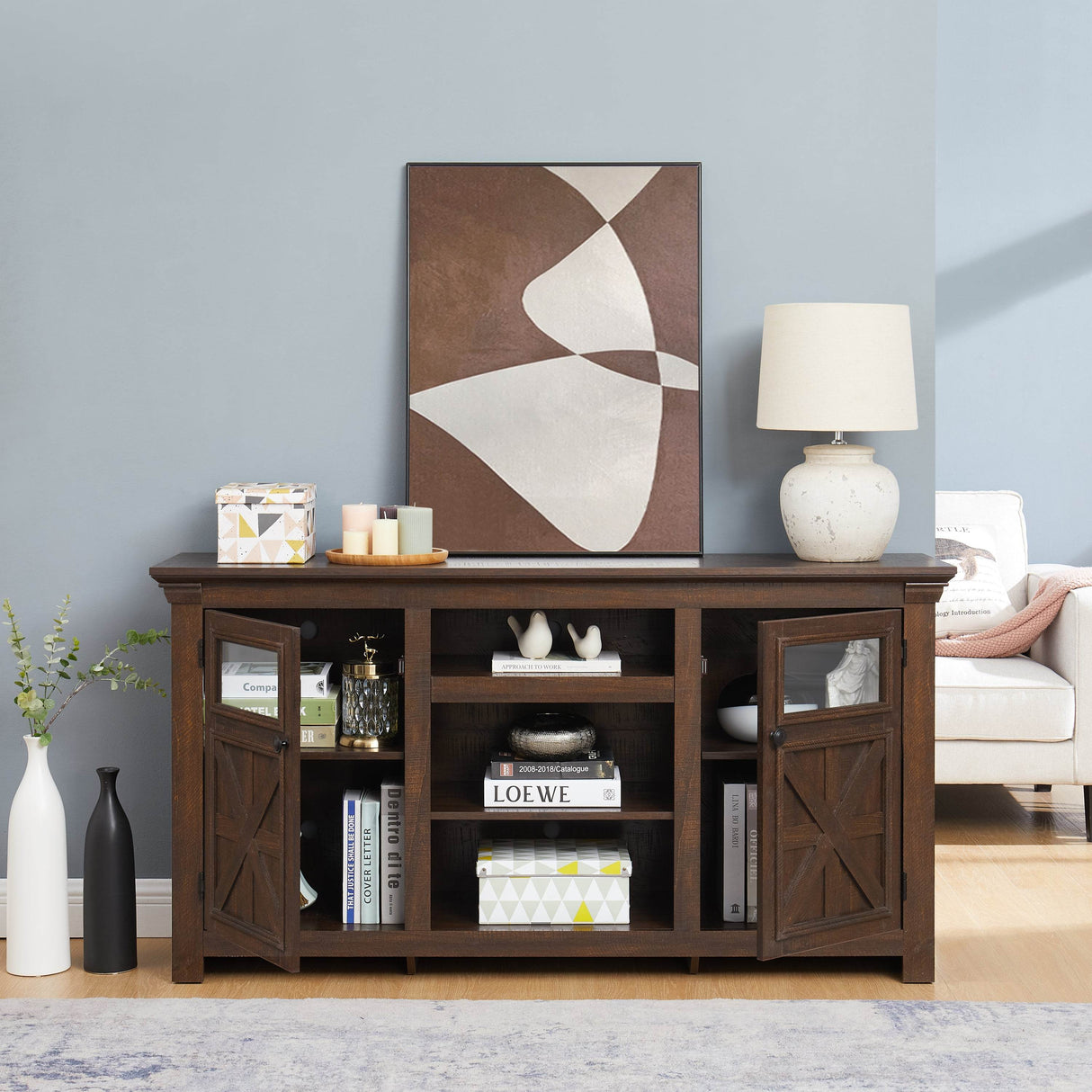 Farmhouse Style Espresso TV Stand Console Cabinet - Sleep Galleria