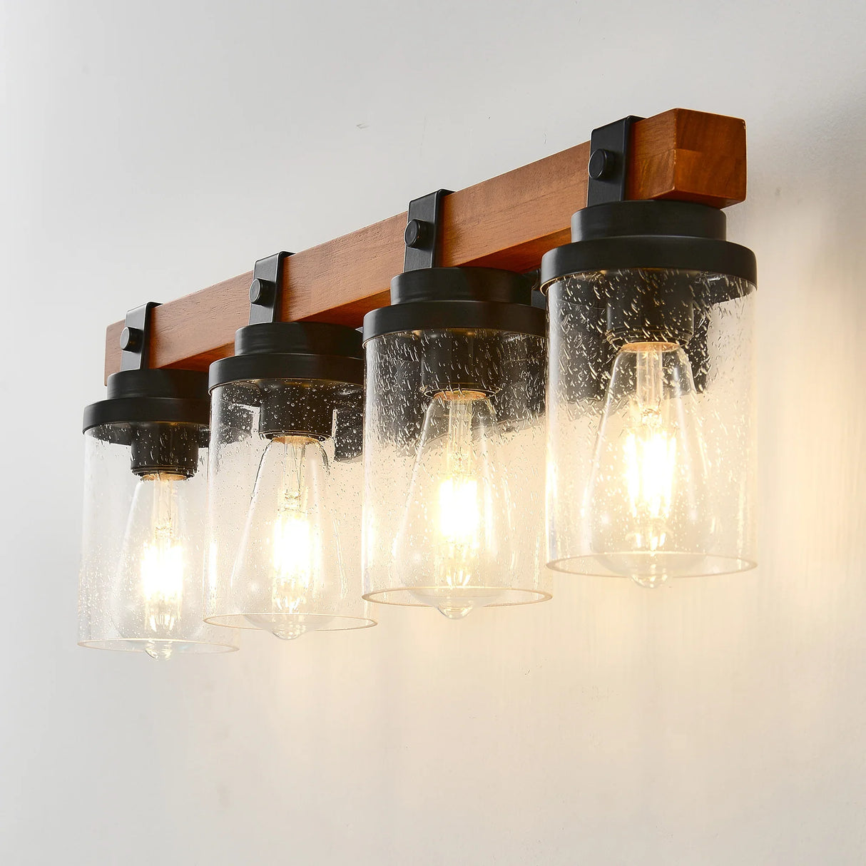 Matte Black Wooden Glass Shade 4-Light Ceiling Lamp - Omega Lifestyles