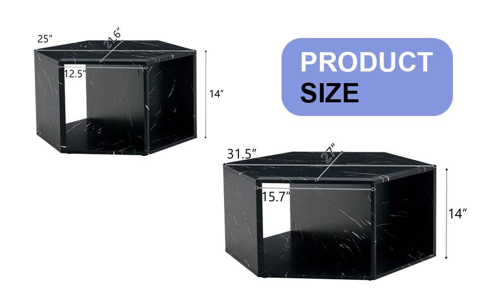 Set Of 2 Modern Minimalist Black Hexagonal Coffee Tables - Sleep Galleria