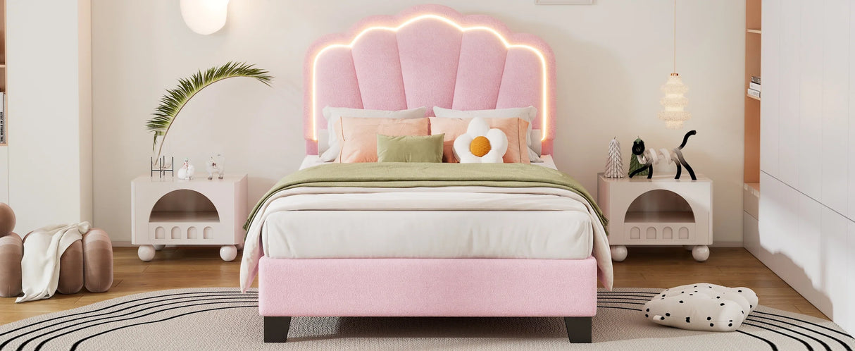 Twin Upholstered Flower-Shape Bed With LED Lighting - Omega Lifestyles