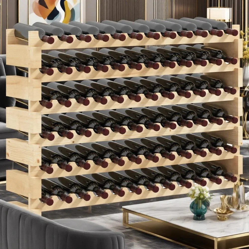 Natural Wood 6-Tier Stackable Pine Wine Rack - Omega Lifestyles