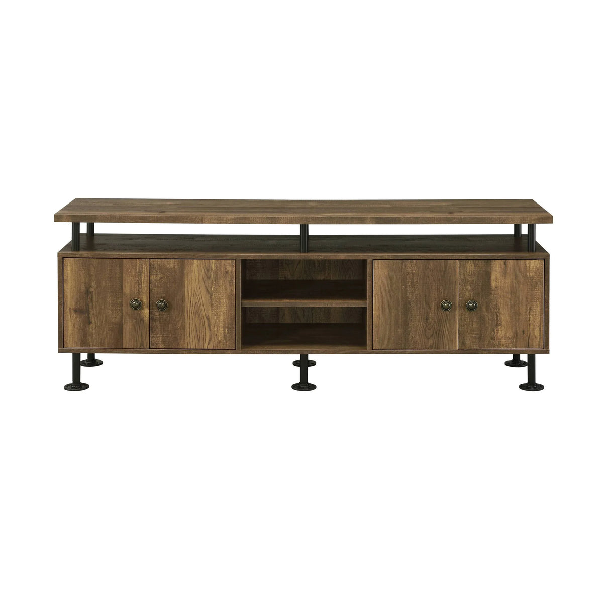 Rustic Oak Metal Frame Storage TV Stand - Omega Lifestyles