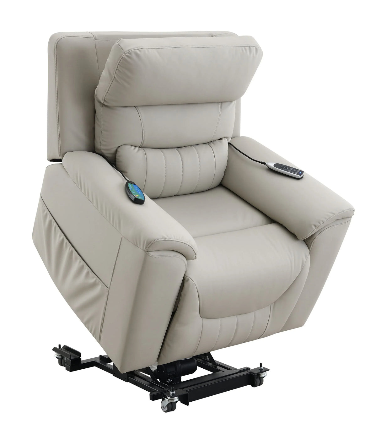 Light Gray Faux Leather Power Lift Heating Massage Chair - Omega Lifestyles