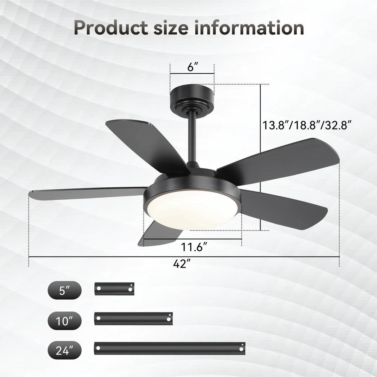 42-Inch Black MDF Blade Remote Control Ceiling Fan - Omega Lifestyles