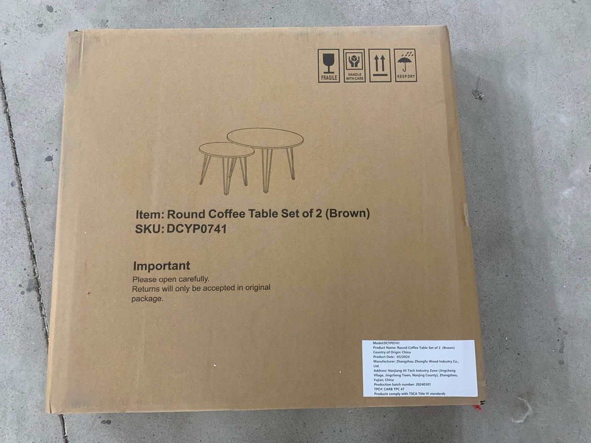 Set of 2 Rustic Brown Round Nesting Coffee Tables - Omega Lifestyles