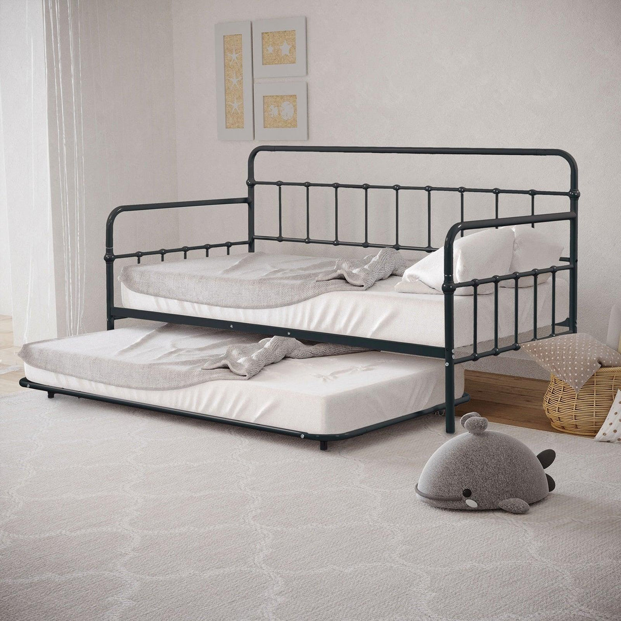 Twin Contemporary Black Metal Daybed With Trundle - Omega Lifestyles