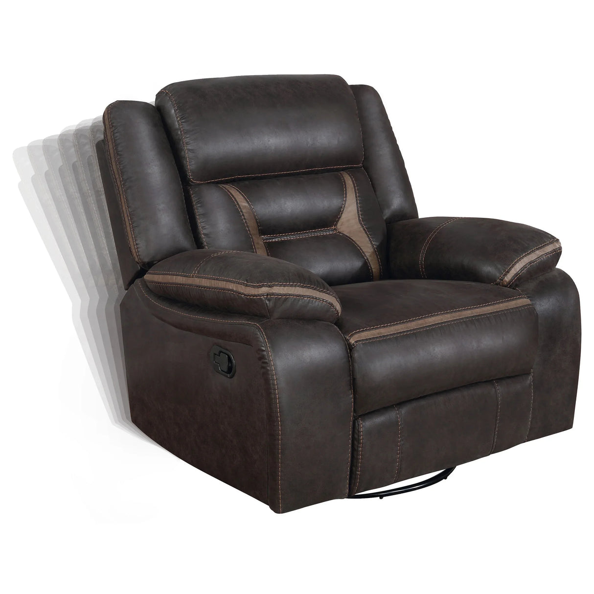 Brown Upholstered Swivel Glider Recliner With Pillow Top Arms - Omega Lifestyles