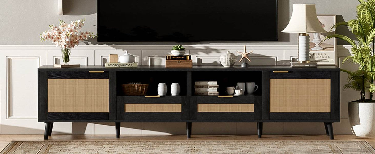 Modern Rattan TV Stand With Storage Cabinet - Sleep Galleria