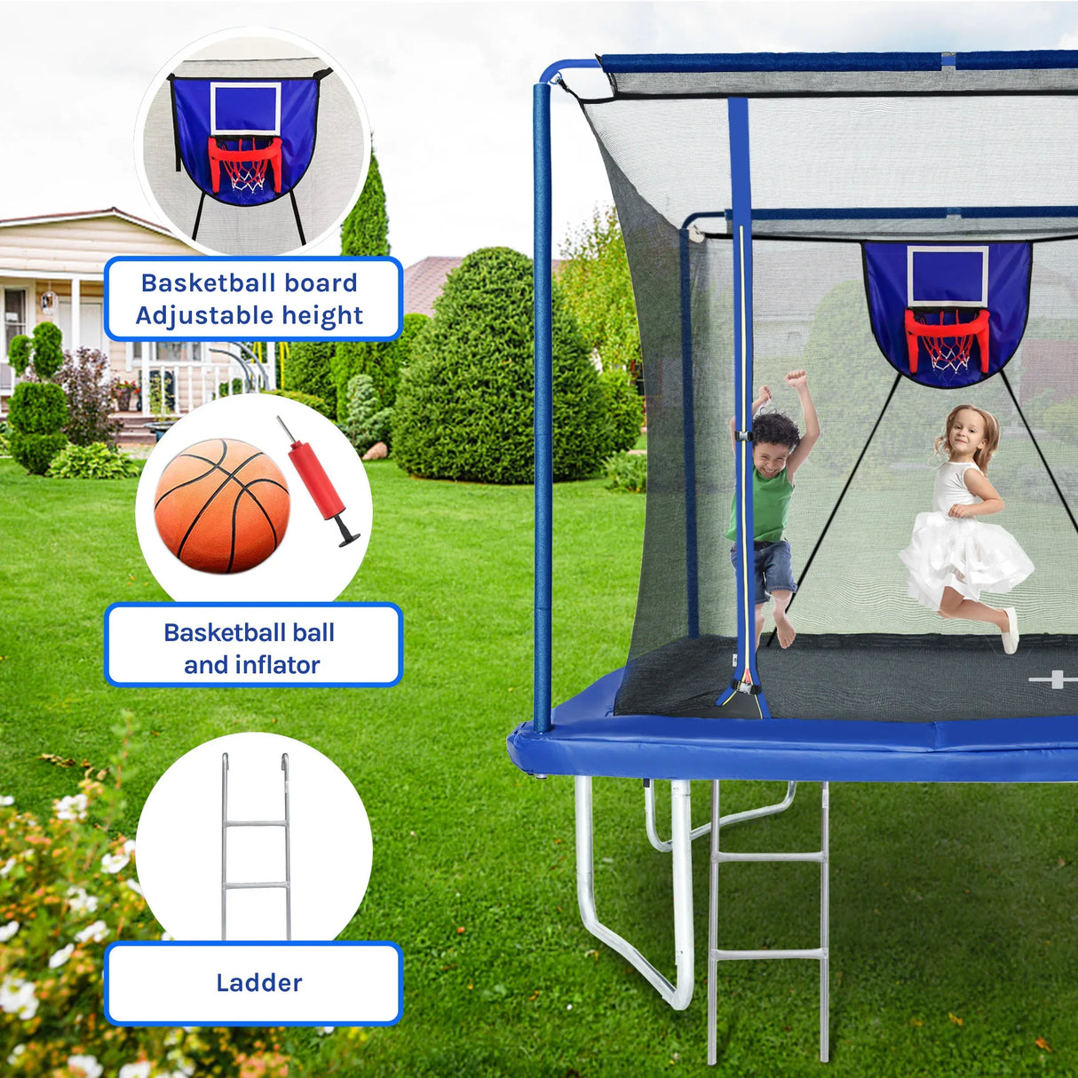 Rectangular Steel Frame Trampoline With Basketball Board - Omega Lifestyles