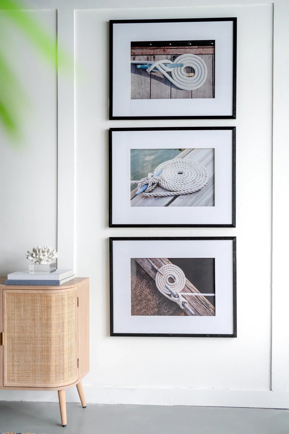 Set of 3 Rope Wall Art Black Frame Nautical Decor - Omega Lifestyles