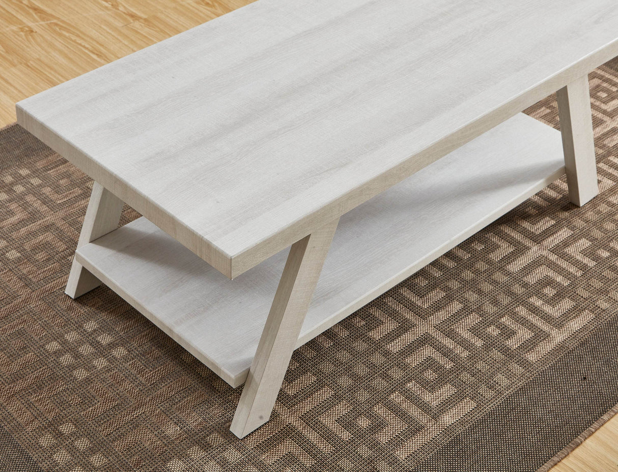 Contemporary White Wood Shelf Coffee Table Set - Sleep Galleria