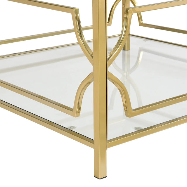Modern Square Glass Coffee Table With Gold Metal Frame - Omega Lifestyles