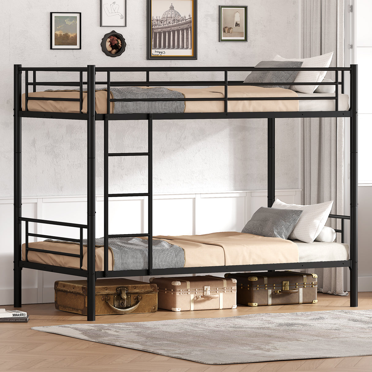 Twin Over Twin Black Metal Bunk Bed Frame