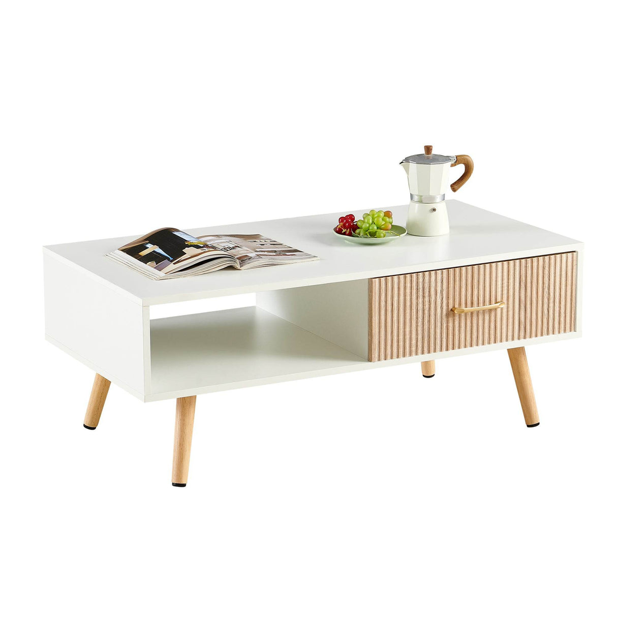 White Solid Wood Sliding Drawer Coffee Table - Sleep Galleria