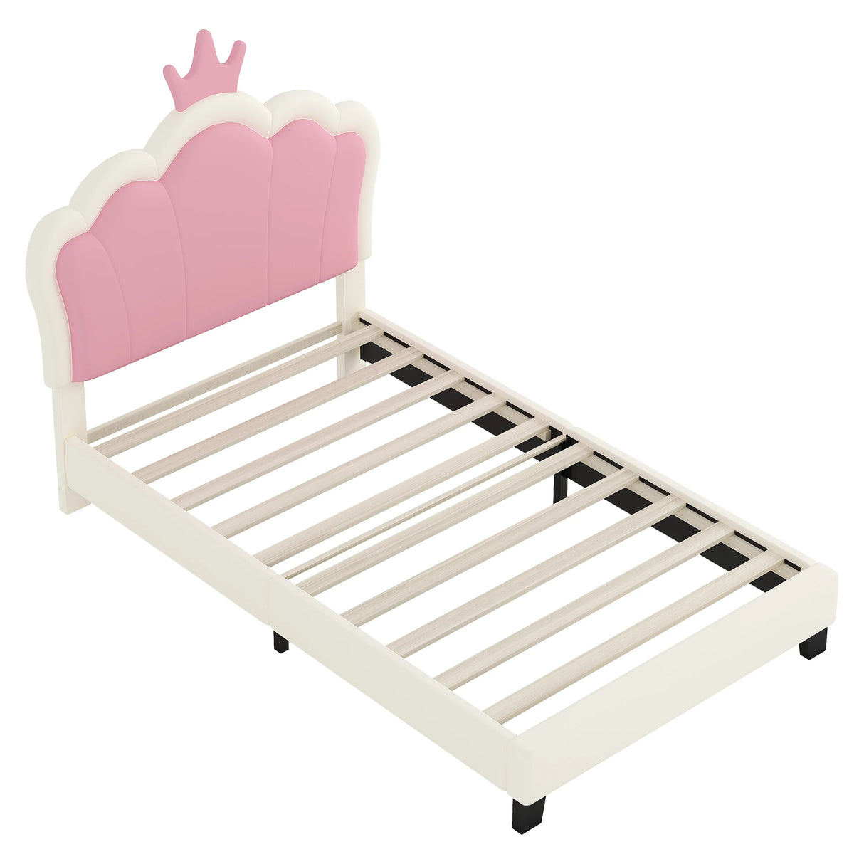 Twin Upholstered Princess Platform Bed With Crown Headboard - Omega Lifestyles