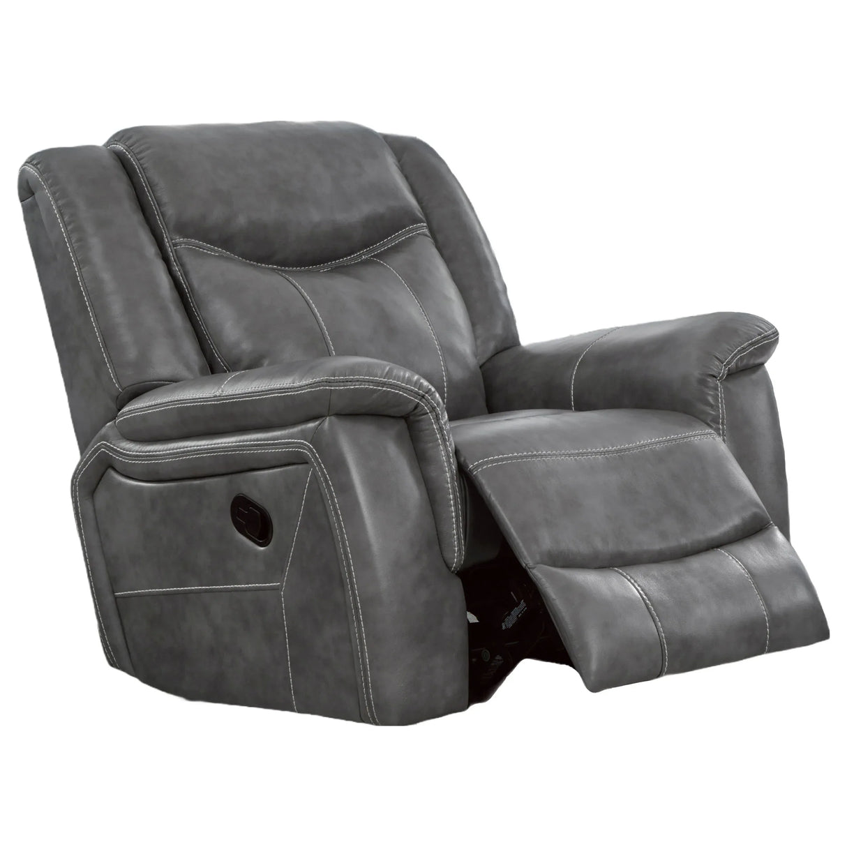 Grey Upholstered Faux Leather Padded Arm Glider Recliner - Omega Lifestyles