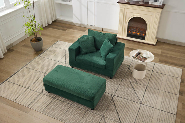 Green Corduroy Chaise Lounge Chair With Ottoman - Omega Lifestyles