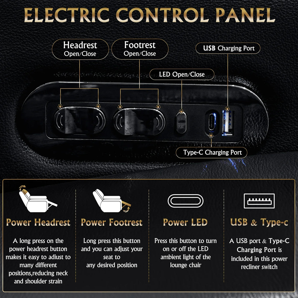 Top-Grain Nappa Genuine Leather Power Recliner With LED Lighting - Omega Lifestyles