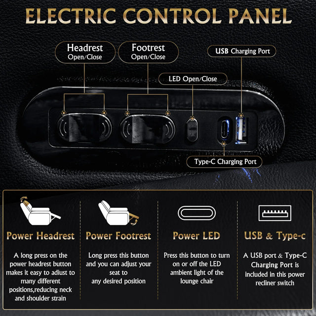 Top-Grain Nappa Genuine Leather Power Recliner With LED Lighting - Omega Lifestyles