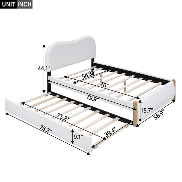 Full Upholstered Platform Bed With Twin Trundle White - Omega Lifestyles