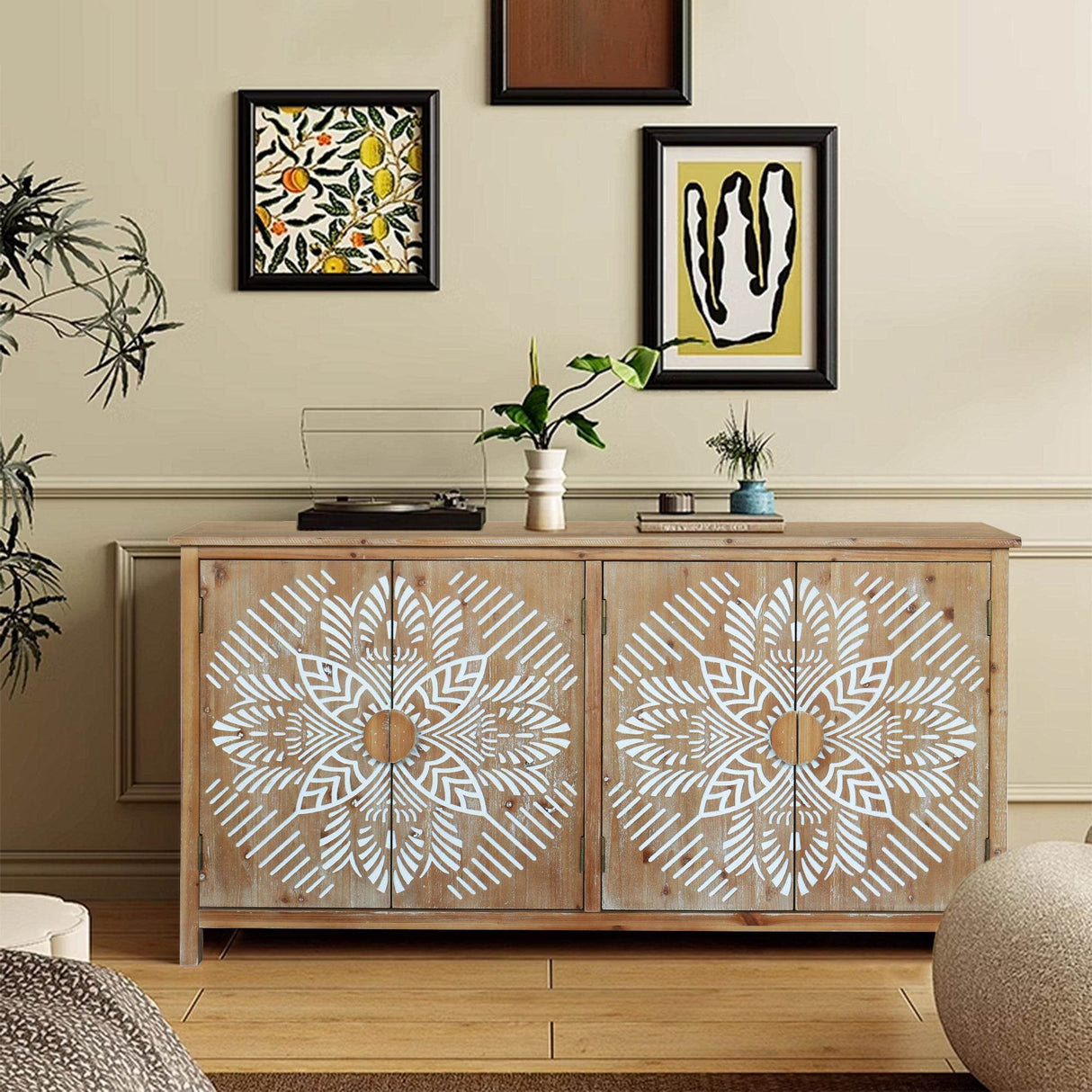 Vintage American Design 60-Inch Wood Accent Cabinet - Sleep Galleria