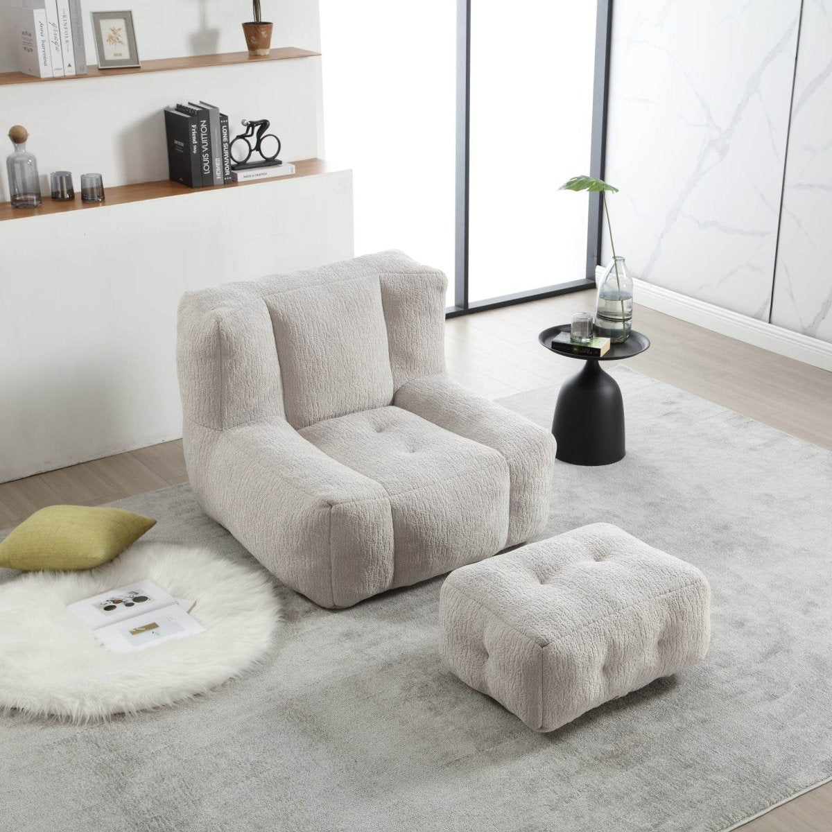 Fluffy Velvet Bean Bag Chair With Ottoman - Sleep Galleria