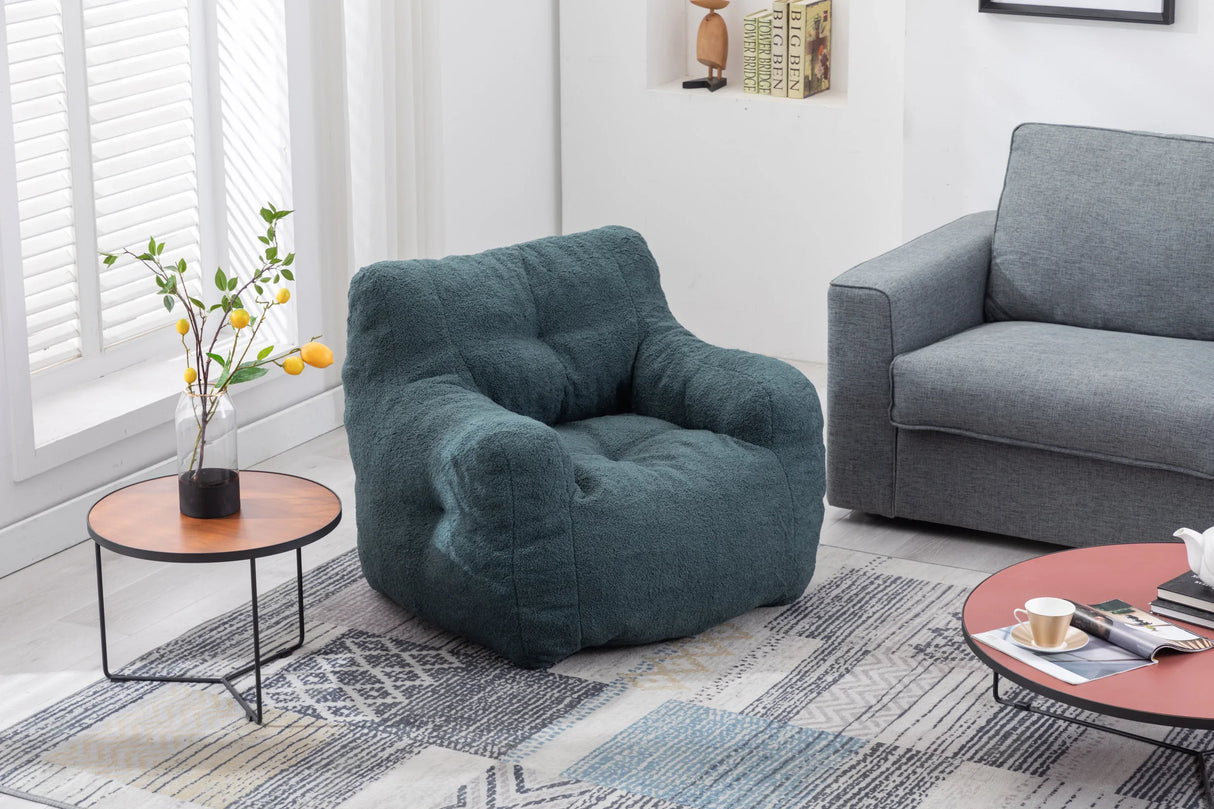 Soft Teddy Fabric Tufted Foam Bean Bag Chair Green - Omega Lifestyles