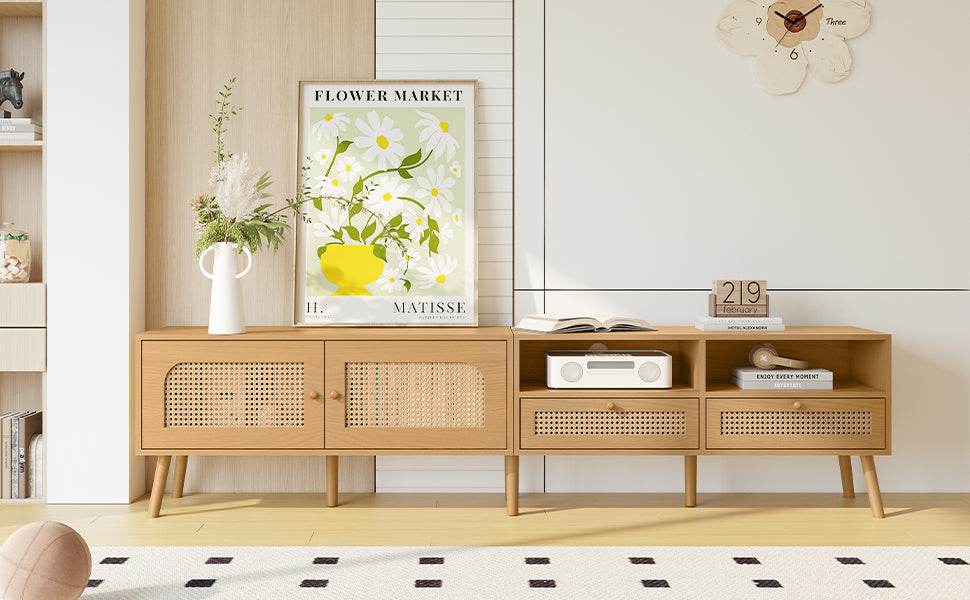Boho Farmhouse Solid Wood TV Stand Cabinet - Sleep Galleria