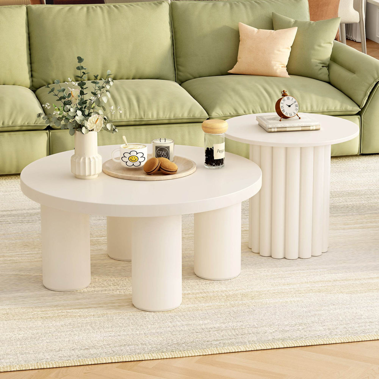 Set Of 2 Modern Roman Column MDF Coffee Tables - Sleep Galleria