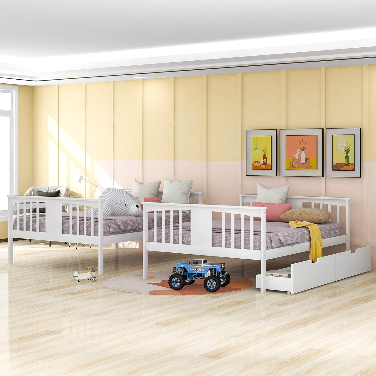 Full Over Full Solid Wood Bunk Bed With Drawers - Omega Lifestyles