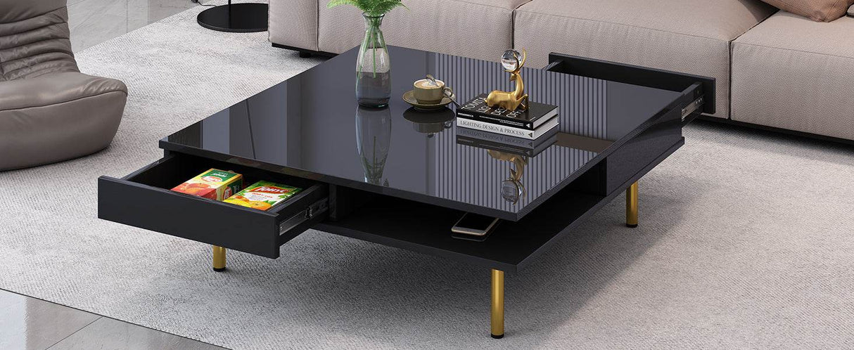 High Gloss Black Coffee Table With Drawers - Omega Lifestyles